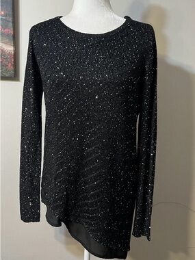 Apt. 9 Black Knit Top with Sheer Hem
